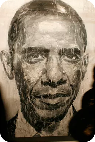 Portrait de Barack Obama par Yan Pei-Ming, au Art Basel Miami Beach, en 2008.